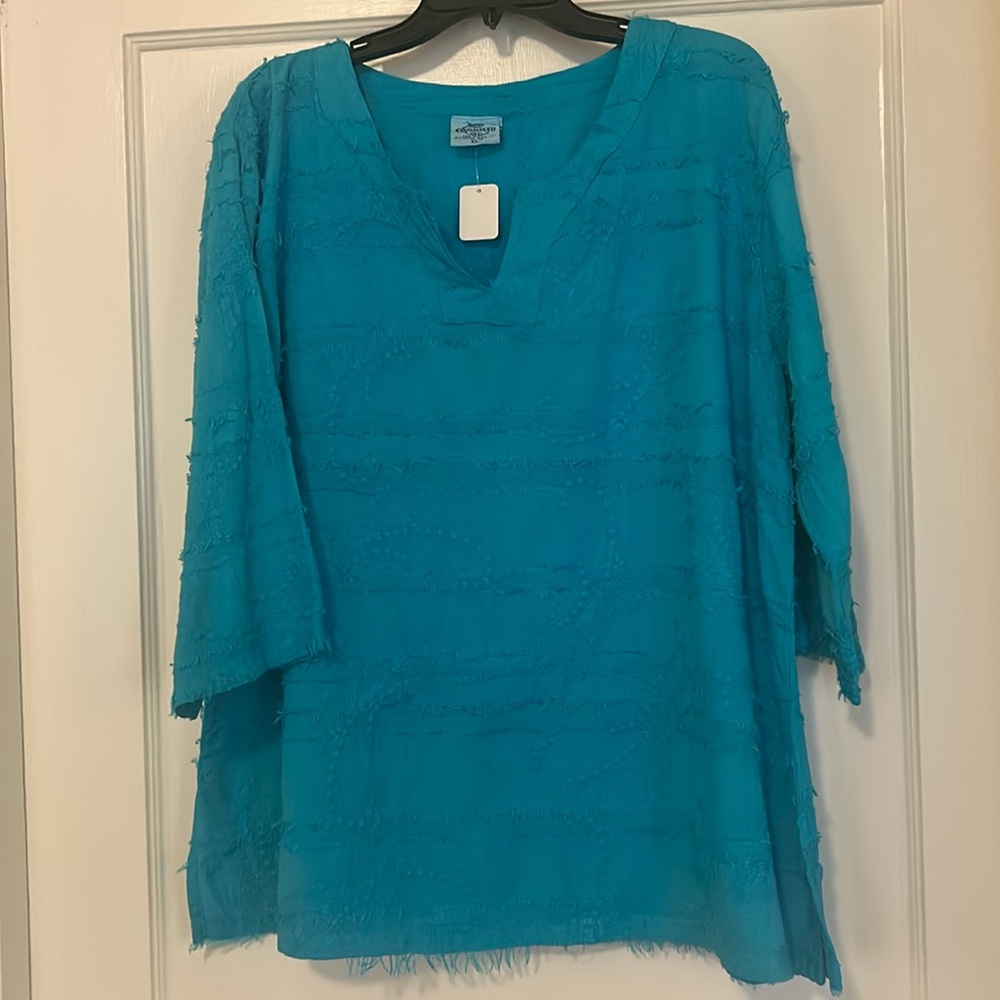 NWT Cottonseed Casual Shaggy Tunic in Aqua Size XL